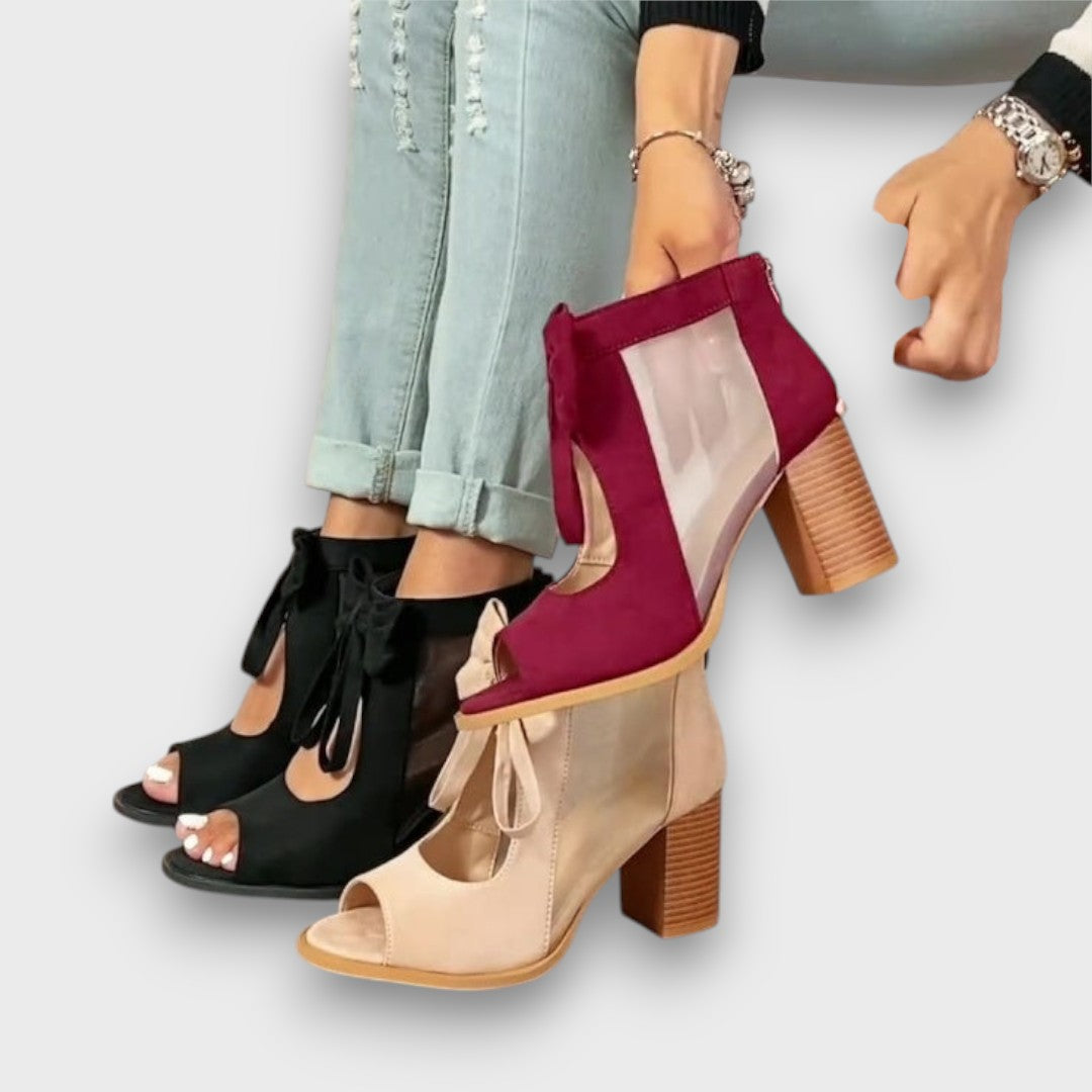 Alviera – Sandalias Elegantes con Lazo y Tacón Bloque