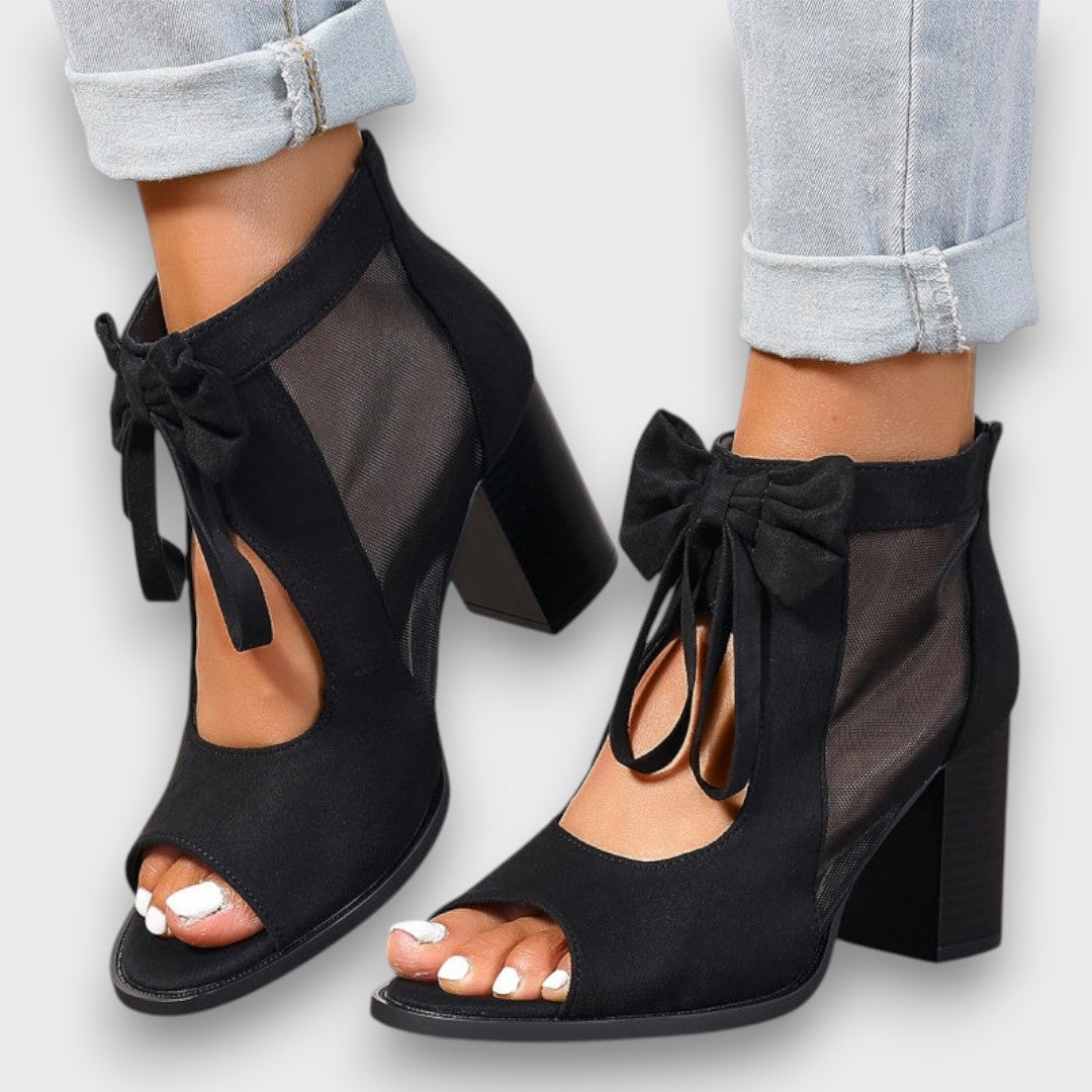 Alviera – Sandalias Elegantes con Lazo y Tacón Bloque