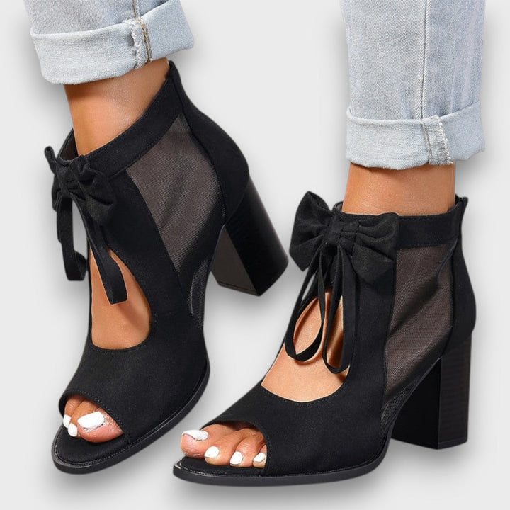 Alviera – Sandalias Elegantes con Lazo y Tacón Bloque