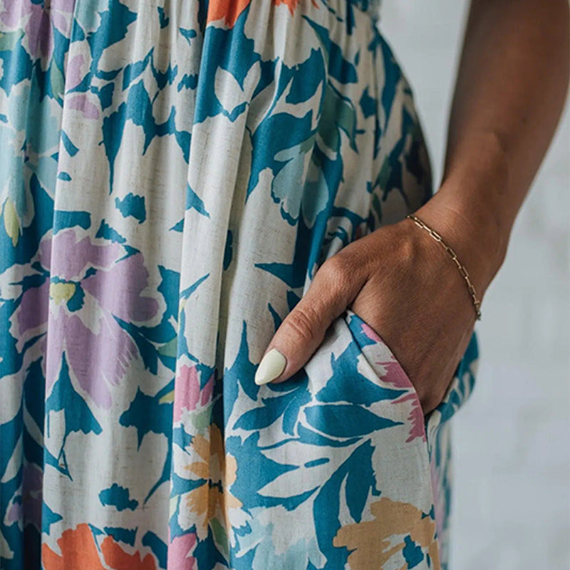 Paloma™ | Vestido Maxi Floral con Cuerpo Fruncido y Tirantes Ajustables