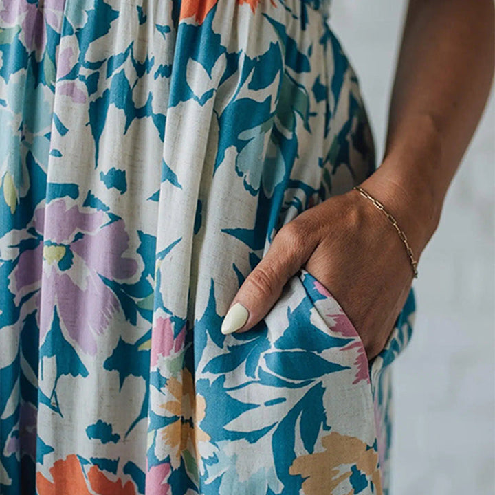 Paloma™ | Vestido Maxi Floral con Cuerpo Fruncido y Tirantes Ajustables