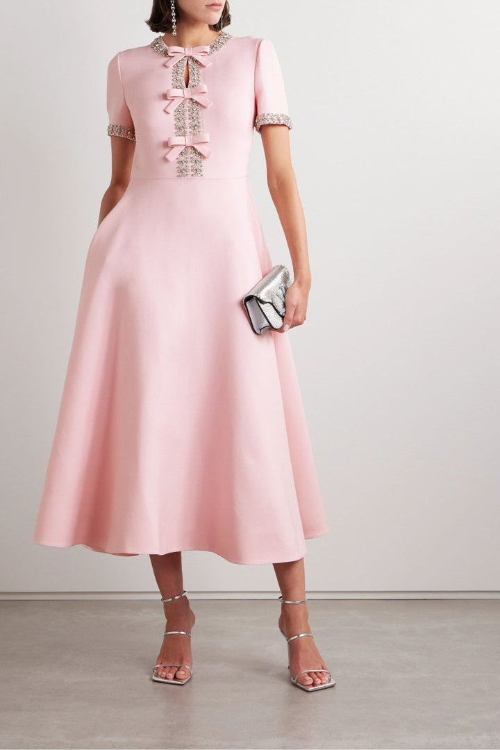 Vestido Midi con Lazo Zoe y Adornos de Cristal
